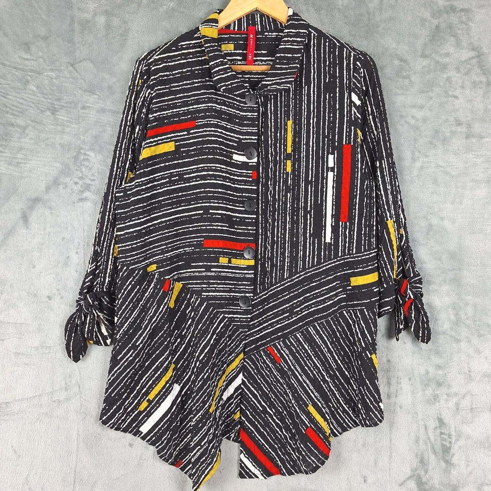 IC By Connie K Top Womens XL Artsy Lagenlook Abstract Art To Wear Asymmetric